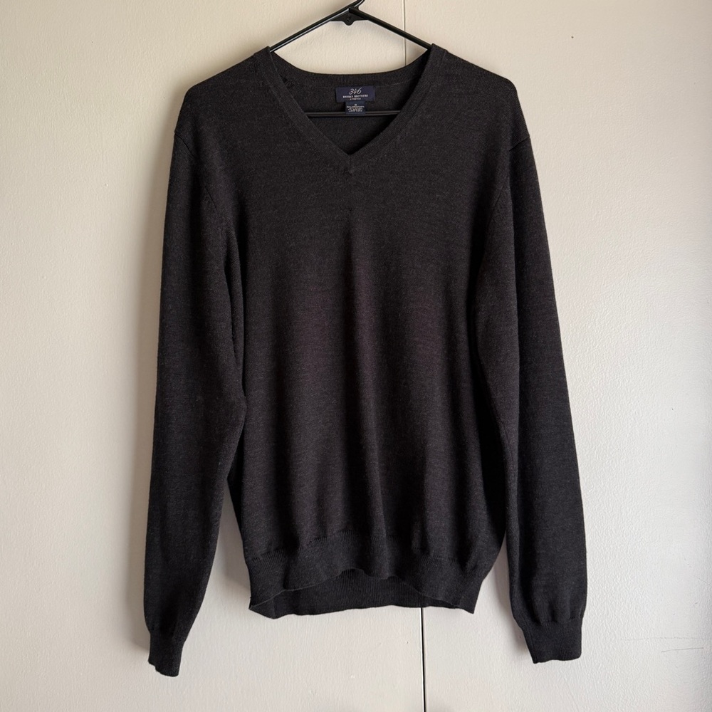 346 Brooks Brothers Stretch Gray V Neck Sweater Merino Wool Blend Men’s Medium